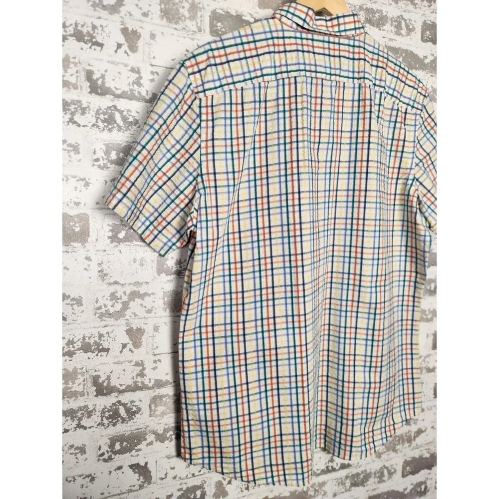 Banana Republic Seersucker Shirt Men‎ Sz Large Stripe Button Short Sleeve Casual